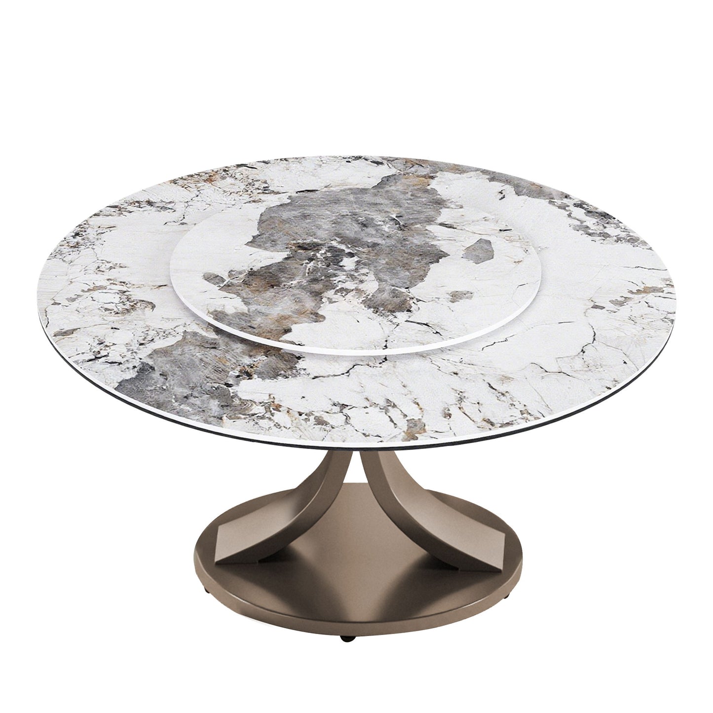 Round Dining Table With 360° Rotating Lazy Susan Scratch & Heat - Dark Purple / White