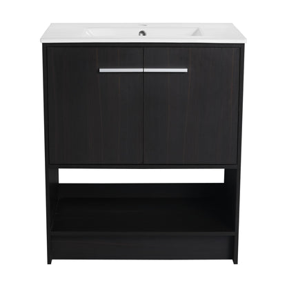 Modern Bathroom Vanity With Ceramic Sink, Freestanding Cabinet, Soft Closing Doors
