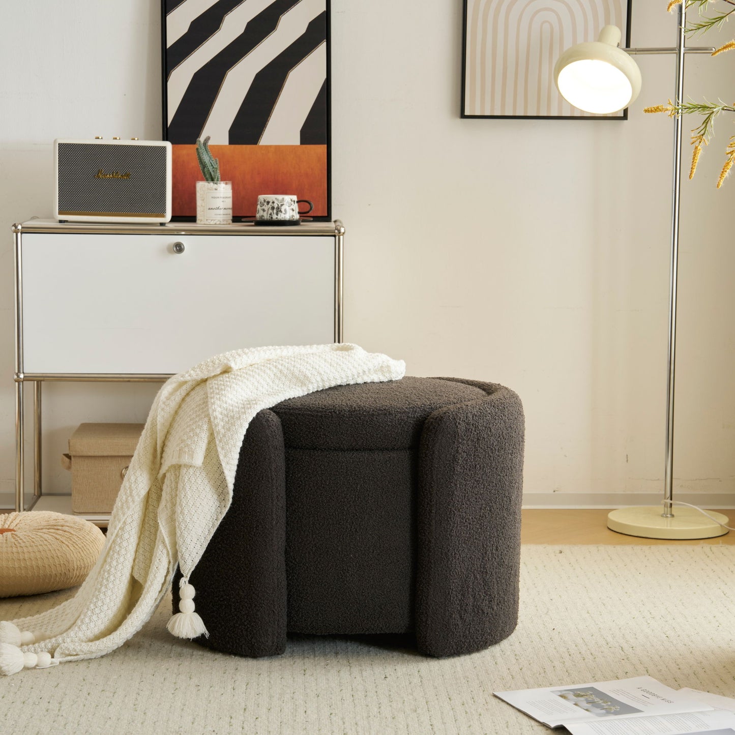 Cozy Boucle Storage Ottoman, Stylish Comfort With Hidden Storage