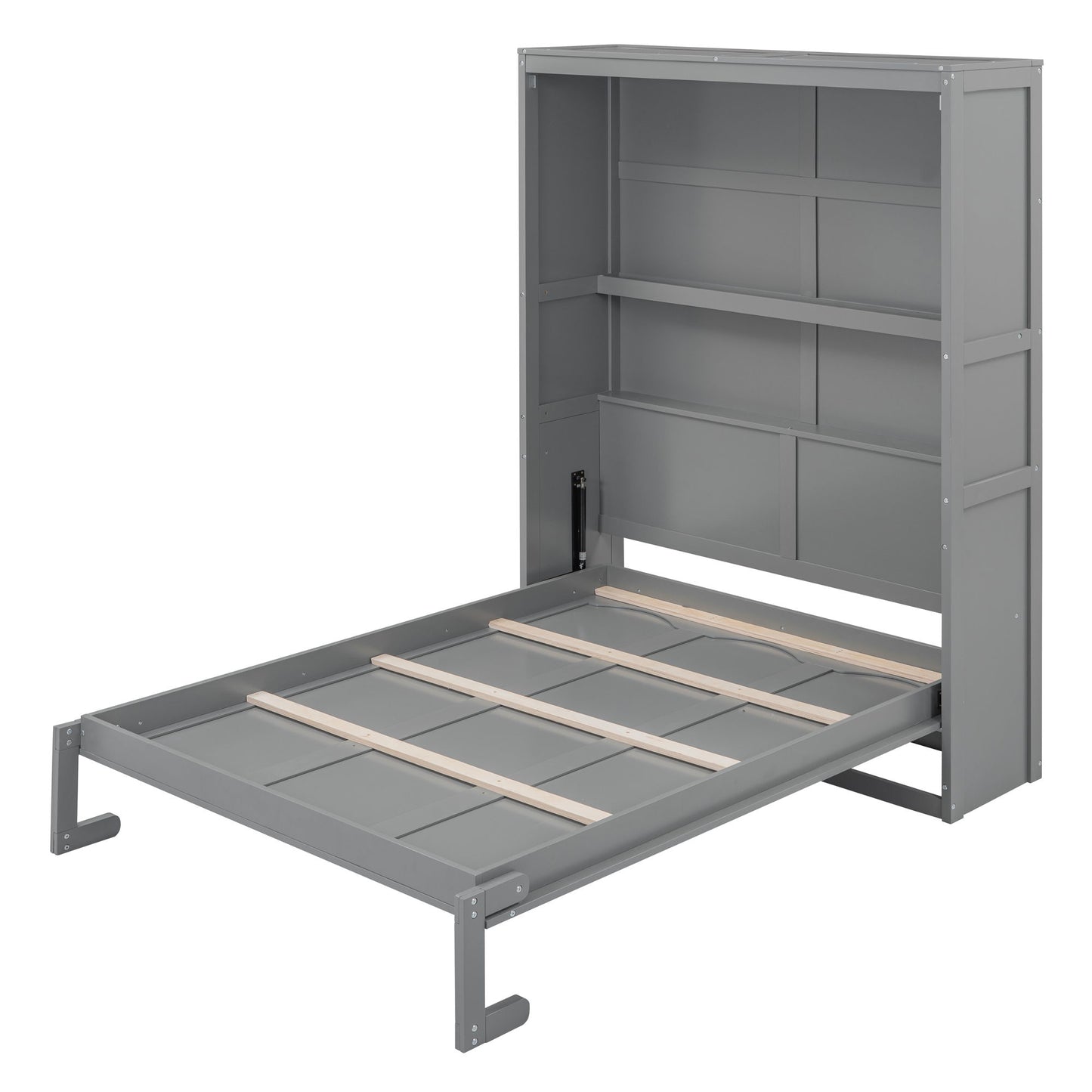 Full Size Murphy Wall Comfort Bed With Shelves - Gray