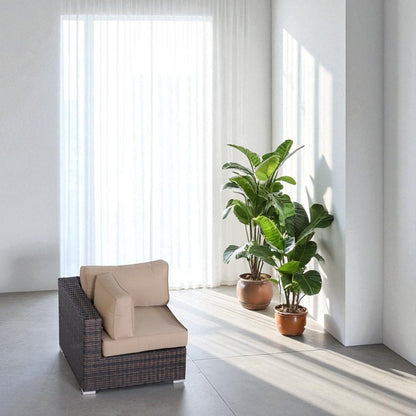 Outdoor 33" Wide Corner Wedge With Cushions - Beige / Brown