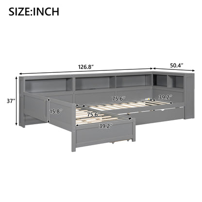 L Shaped Platform Bed With Trundle And Drawer