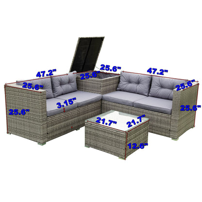 4 Piece Patio Sectional Wicker Rattan Outdoor Furniture Sofa Set With Storage Box