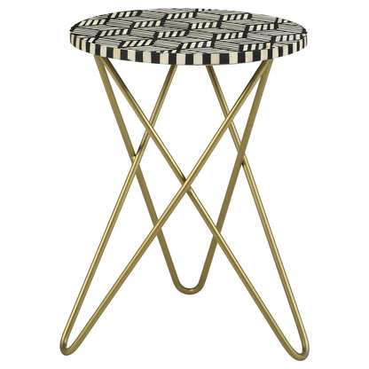 Top Accent Table With Mosaic Design, Circular Tabletop - Gold