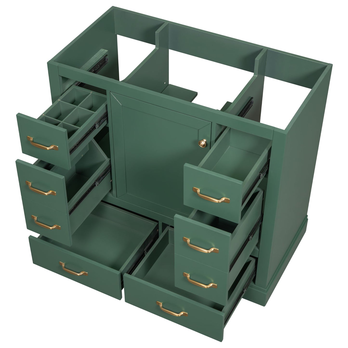 Modern Bathroom Vanity Base Only, 6 Drawer Storage With Adjustable Shelf