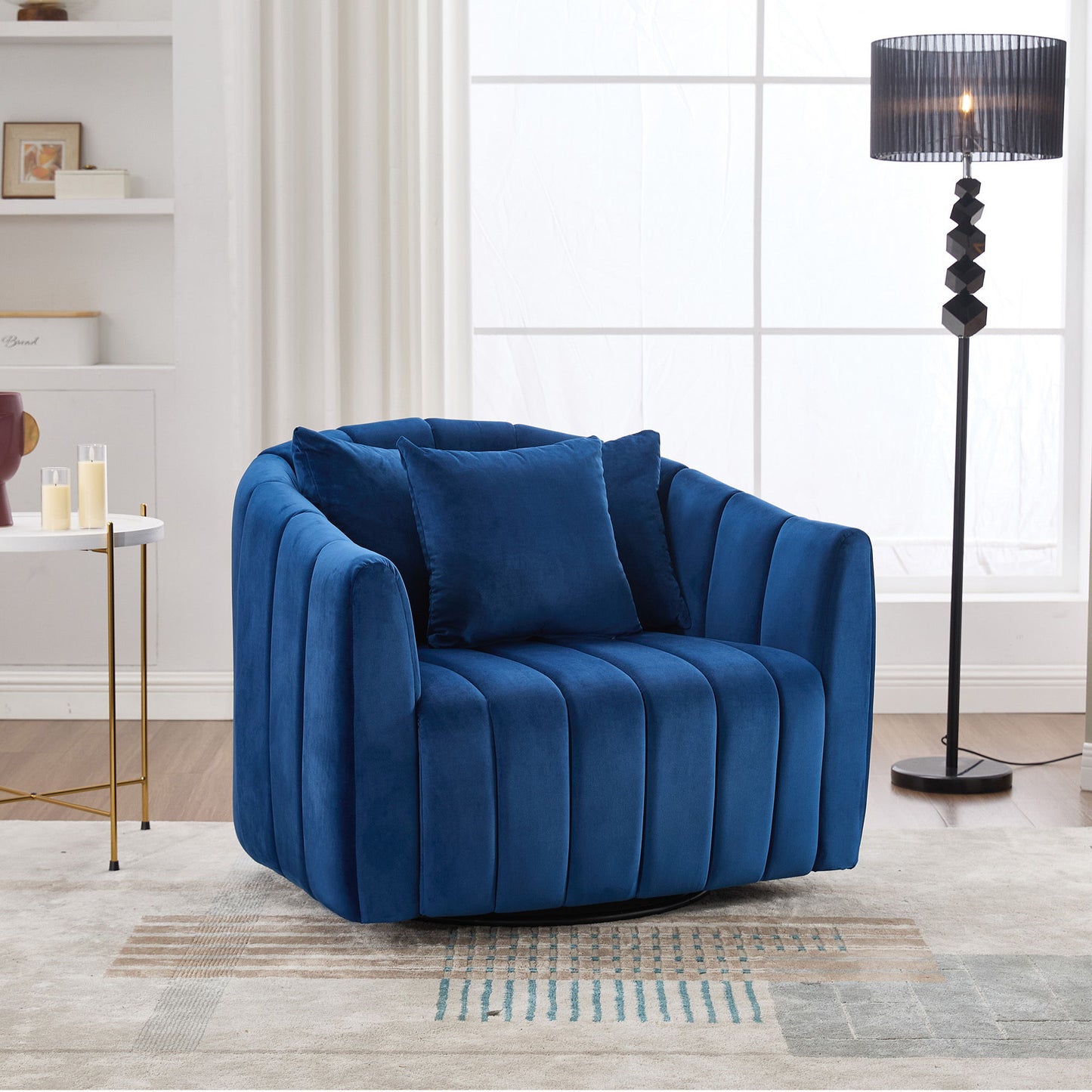 Upholstered Oversized 360° Swivel Accent Barrel Chair And Half Cozy Sofa With 3 Pillows