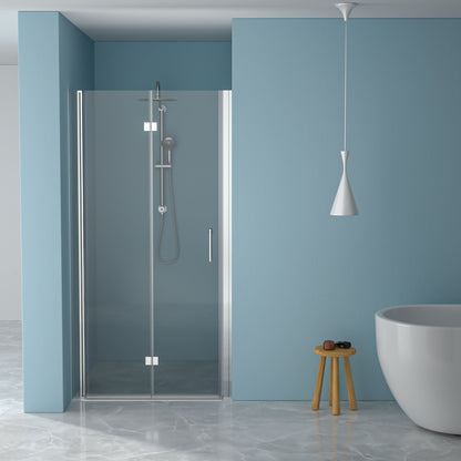 Fold Frameless Shower Door With Tempered Glass - Chrome
