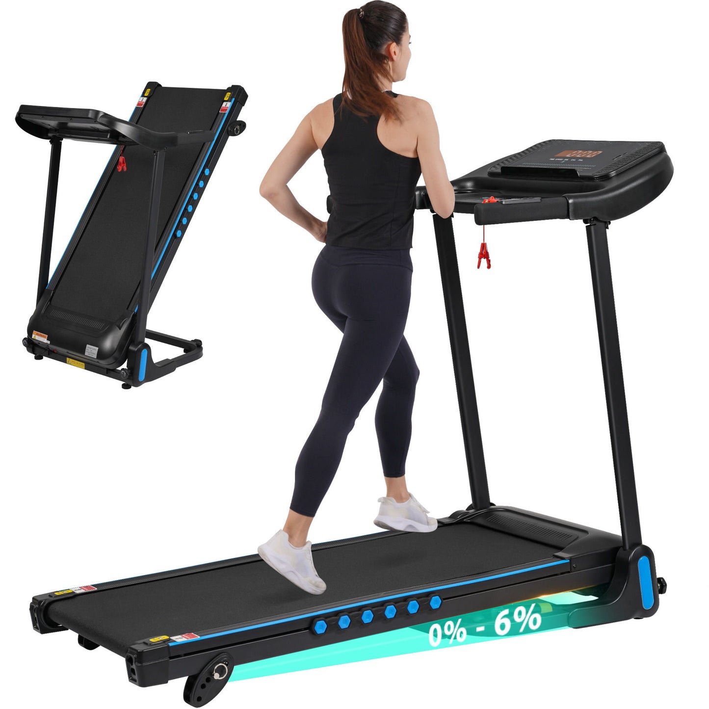 Incline Treadmill For Running & Walking, Hydraulic System Auto Folding With Type C & USB Charge For Android, 10Mph, Bluetooth Speaker - Black