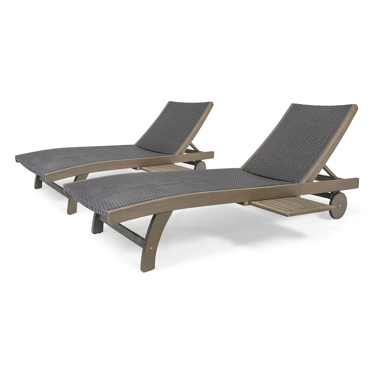 Outdoor Chaise Lounge With Pull Out Tray And Wicker Seat - Gray