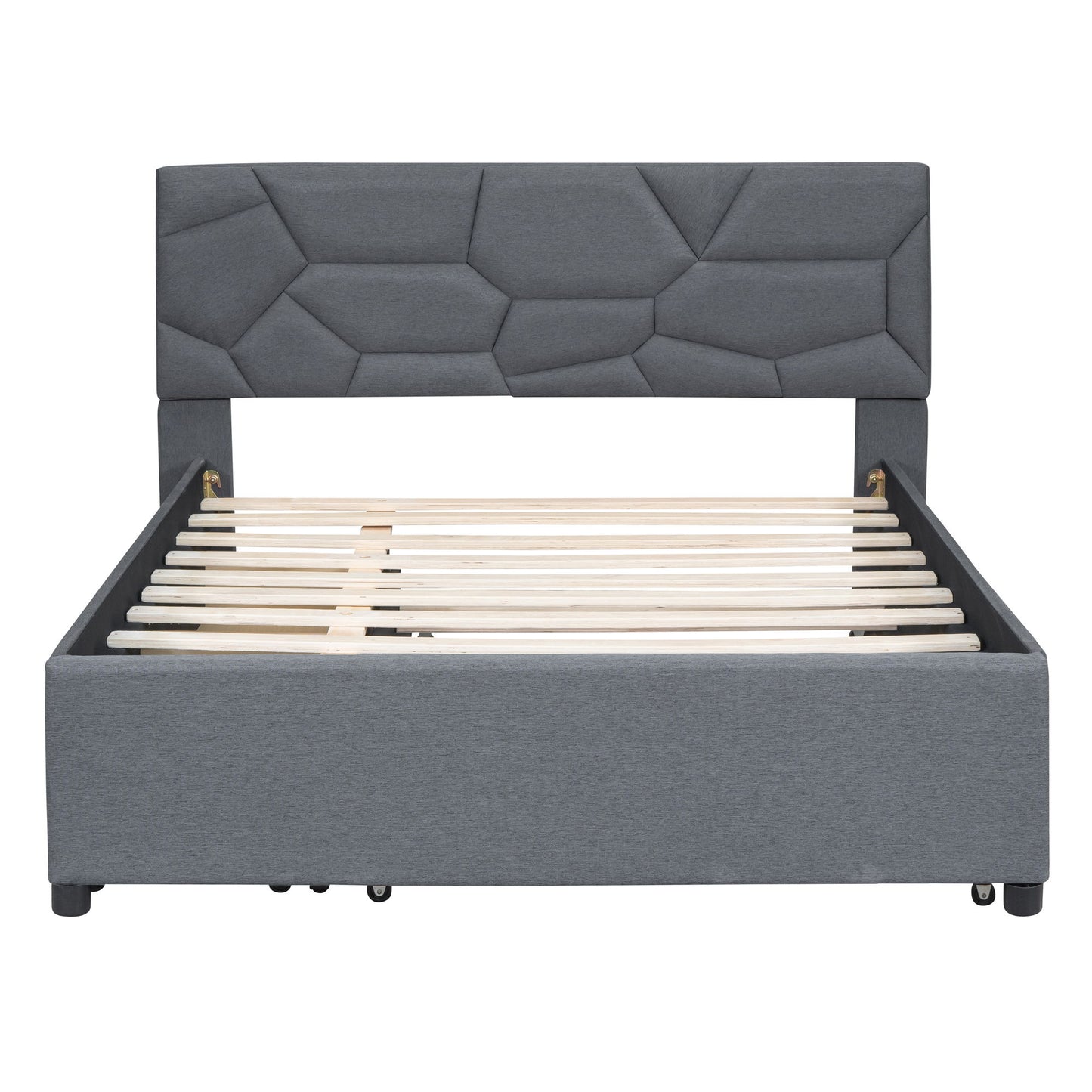 Upholstered Platform Bed With Brick Pattern Headboard And Twin Long Size Trundle