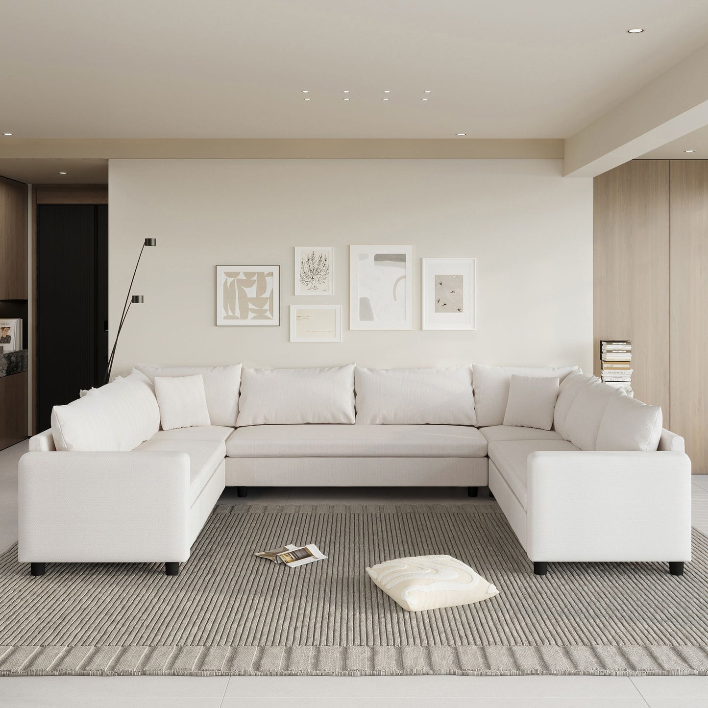 Modular Sectional Reversible U Shaped Couch Set, Free Combination Minimalist Style, Oversized 8 Seat Convertible Sofa