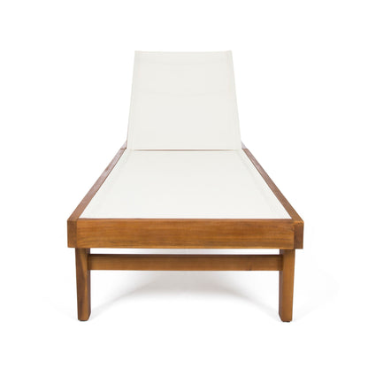 Outdoor Chaise Lounge With Acacia Wood Frame - White / Teak