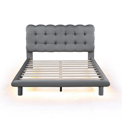 Platform Bed With LED Frame, Thick & Soft And Button Tufted Design Headboard