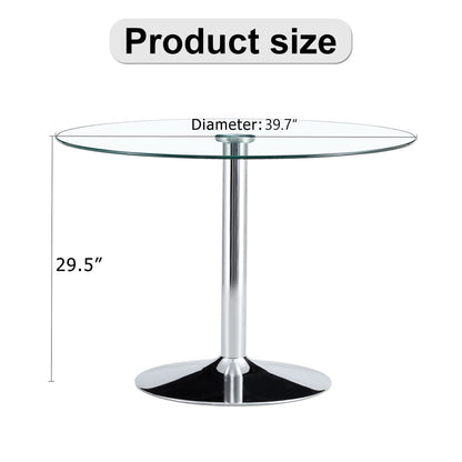 Modern Minimalist Circular Dining Table With Glass Top And Electroplated Metal Legs For Restaurants And Living Rooms - Silver / Transparent