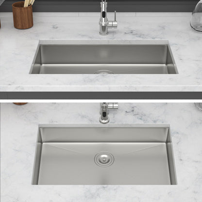 Ada-Compliant 27" Undermount Sink, Low Depth Single Bowl - Brushed Nickel