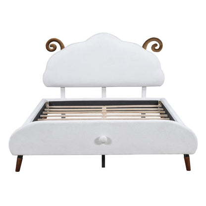 Upholstered Platform Bed With Sheep Shaped Headboard