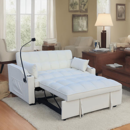 Modern Velvet Loveseat With Pullout Bed, Adjustable Reclining Backrest