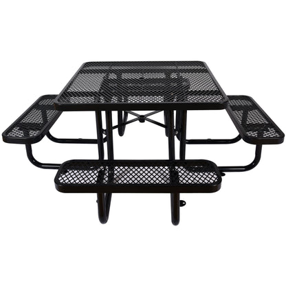 Square Outdoor Steel Picnic Table, With Umbrella Pole