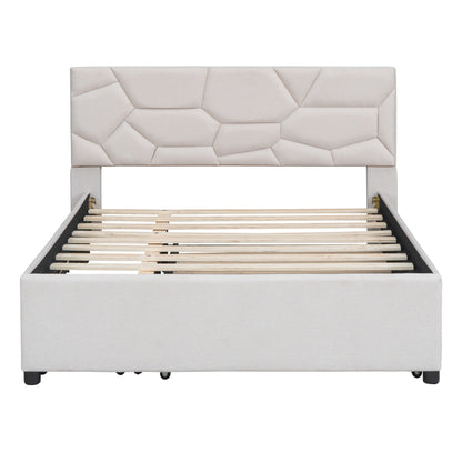 Upholstered Platform Bed With Brick Pattern Headboard And Twin Long Size Trundle