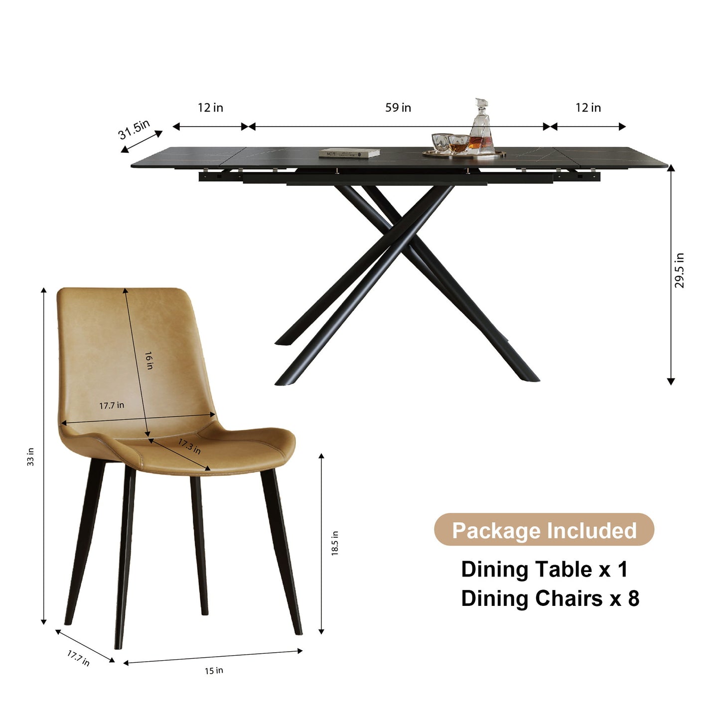 Retractable Sintered Stone Dining Table Set With Chairs