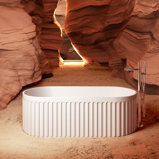 67" Freestanding Solid Surface Bathtub, Luxury Engineered Stone Resin Freestanding Soaking Bathtub With Overflow And Pop-Up Drain Cupc Certified 23S13-67 - Matte White