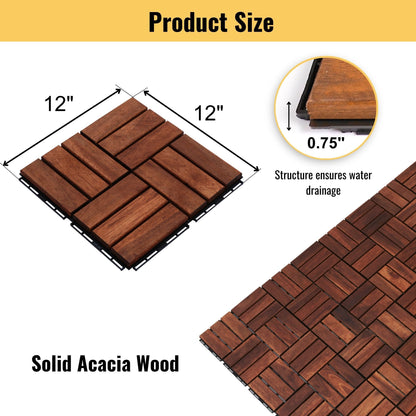 Acacia Wood Interlocking Deck Tiles Checker Pattern For Outdoor Flooring