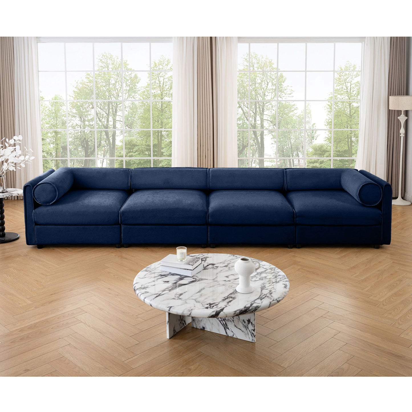 Stylish Chenille Sofa With Storage Seat And Cylindrical Backrest