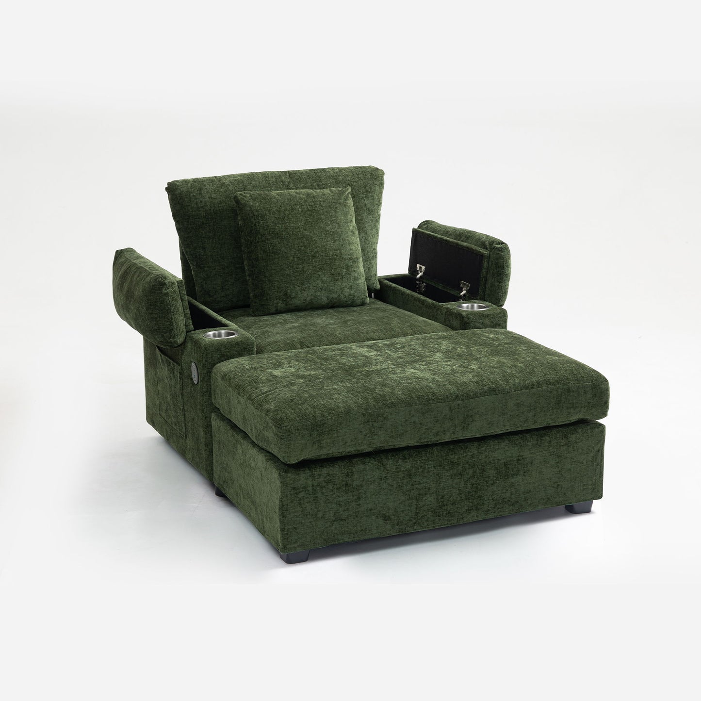 Modern Oversized Chair With Ottoman, Cupholders And USB Charging Ports