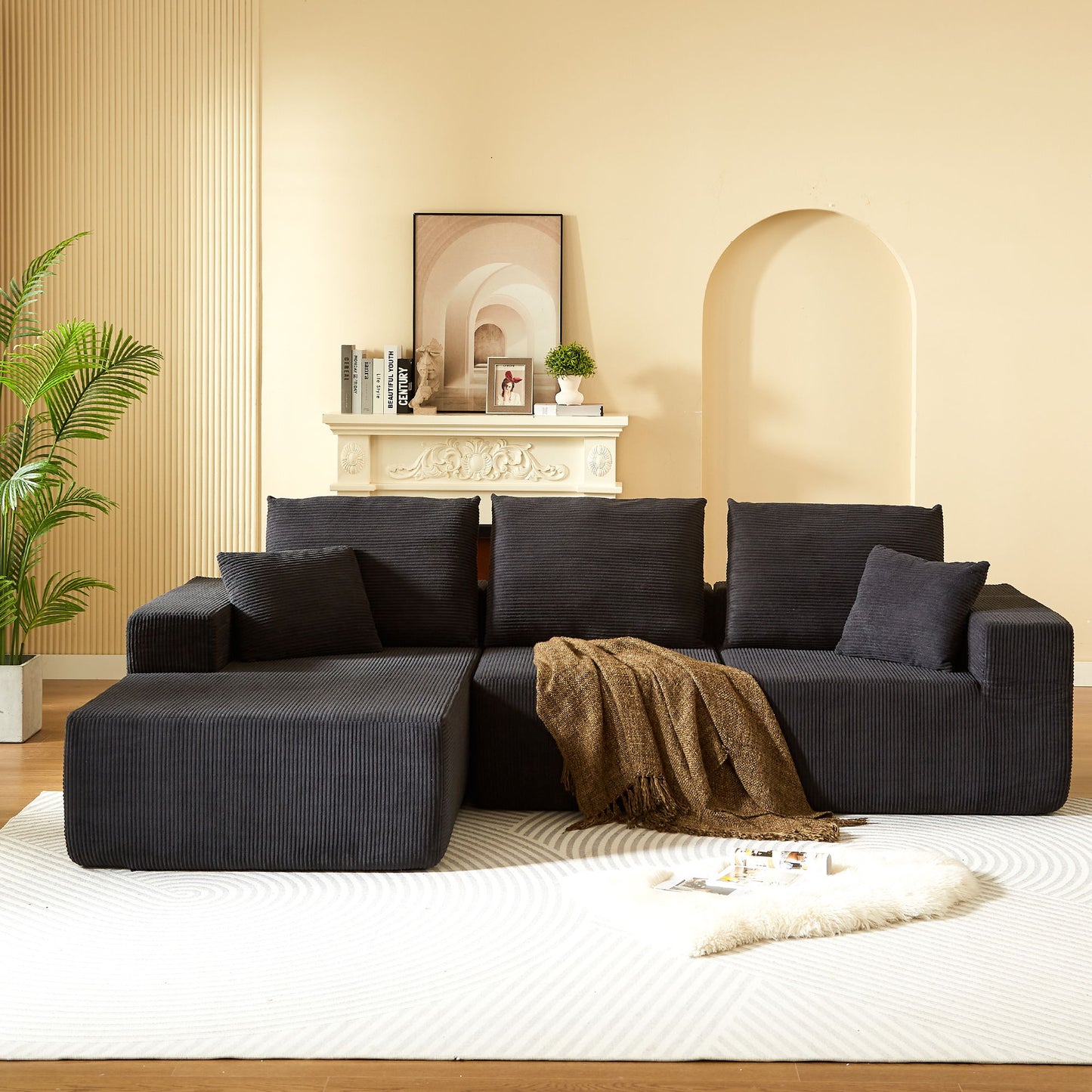 Modular Sectional Sofa With Chaise, L Shaped Cloud Couch With Deep Seat, Sectional Couches For Living Room - Black