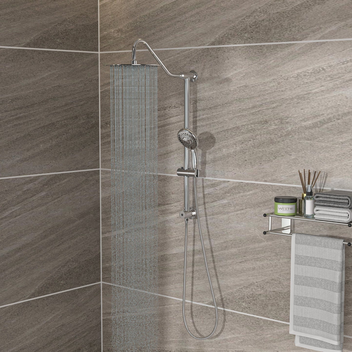 Shower System With 5 Function Rain Hand Shower And Slide Bar Combo