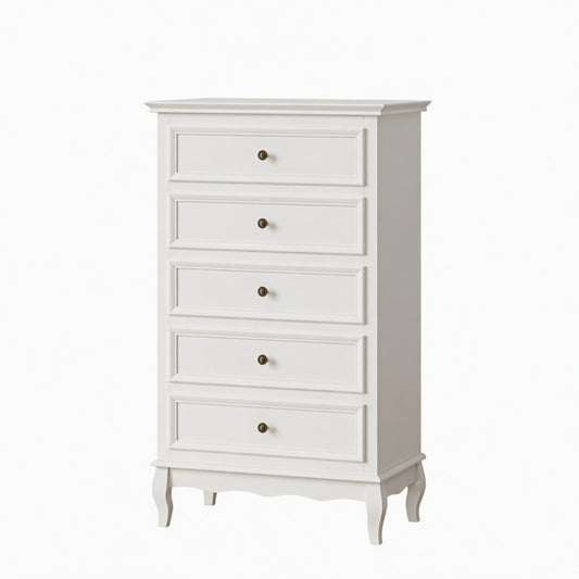 5 Drawer Tall Wide Chest Of Drawers - White