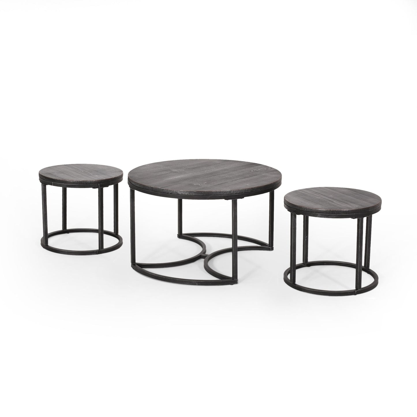 Icebergs - 3 Piece Coffee Table Set With Wood Top And Iron Base - Black / Gray
