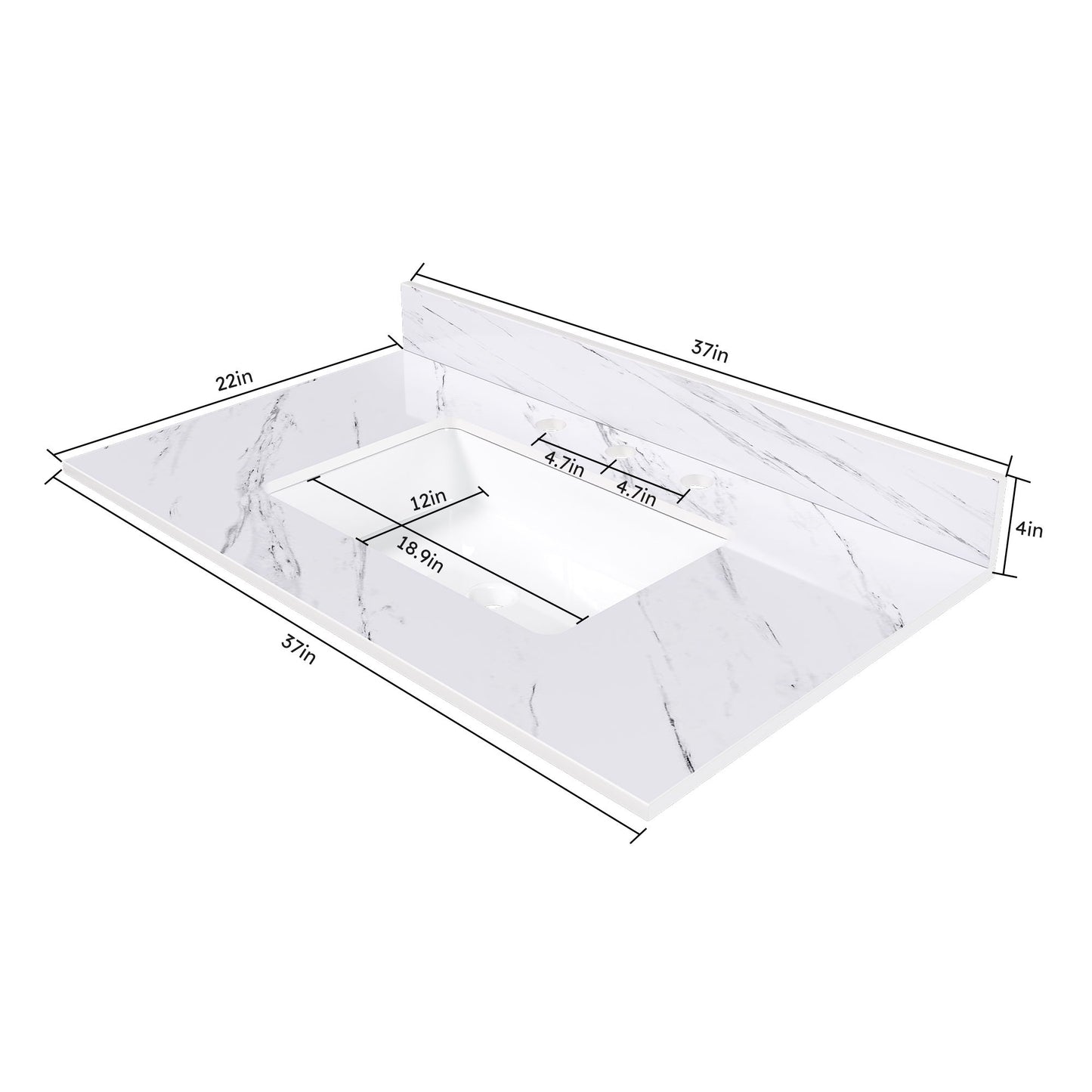 Bianco Carrara Venato Elegant Marble Vanity Top, Bathroom Vanity With Undermount Sink, Sintered Stone