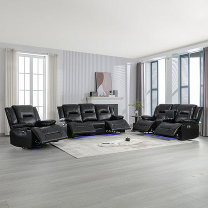 Home Theater Recliner Set Manual Recliner Chair With A LED Light Strip Two Built-In Cup Holders For Living Room