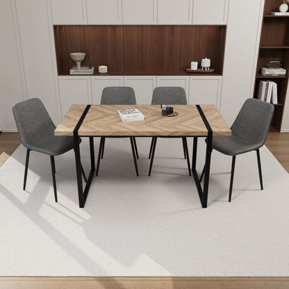 Modern Dining Table & Suede Chair Set WIth Rectangular Metal Base