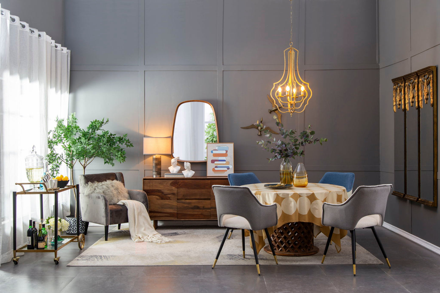 Irrgeular Mirror With Wood Frame, Wall Mirror For Living Room Bathroom Entryway - Brown