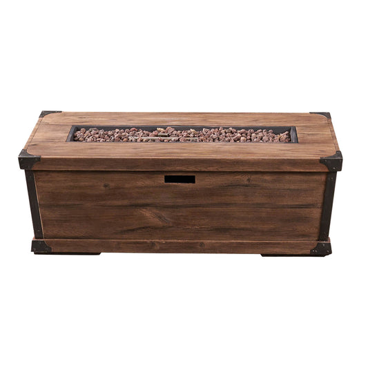 Outdoor Patio Rectangle Gas Burning Fire Pit 50, 000 Btu, Wood Pattern - Brown