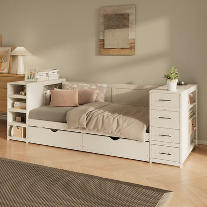 Daybed With Side Shelves, Multi Functional Desk & Charging Station