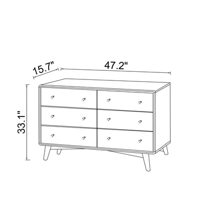Mid-Century Modern White Dresser 6 Drawer - Dark Brown / White