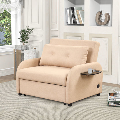Versatile Pull Out Sofa Sleeper 3 In 1 With Wing Table & USB Charge, Compact Design