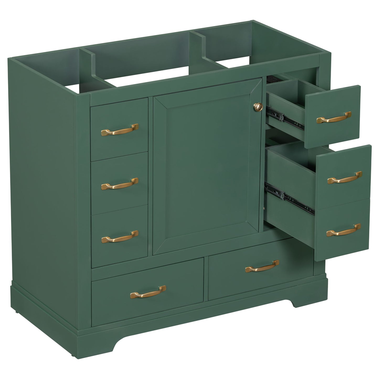 Modern Bathroom Vanity Base Only, 6 Drawer Storage With Adjustable Shelf