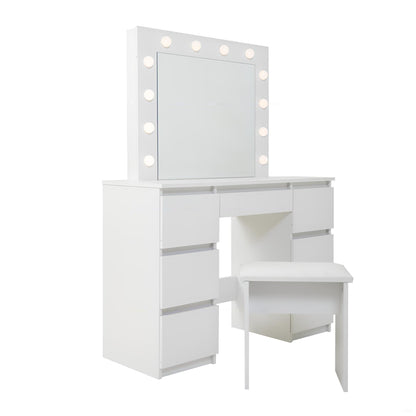 Large Vanity Tables With Mirror And Light - Matte White