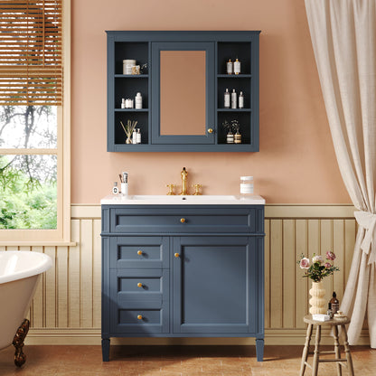 Bathroom Vanity With Mirror Cabinet, Storage Cabinet With 2 Soft Closing Doors And 4 Drawers, Undermount Sink