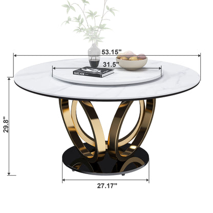 Round Dining Table With 360° Smooth Lazy Susan Stain / Heat - Gold / Black / White