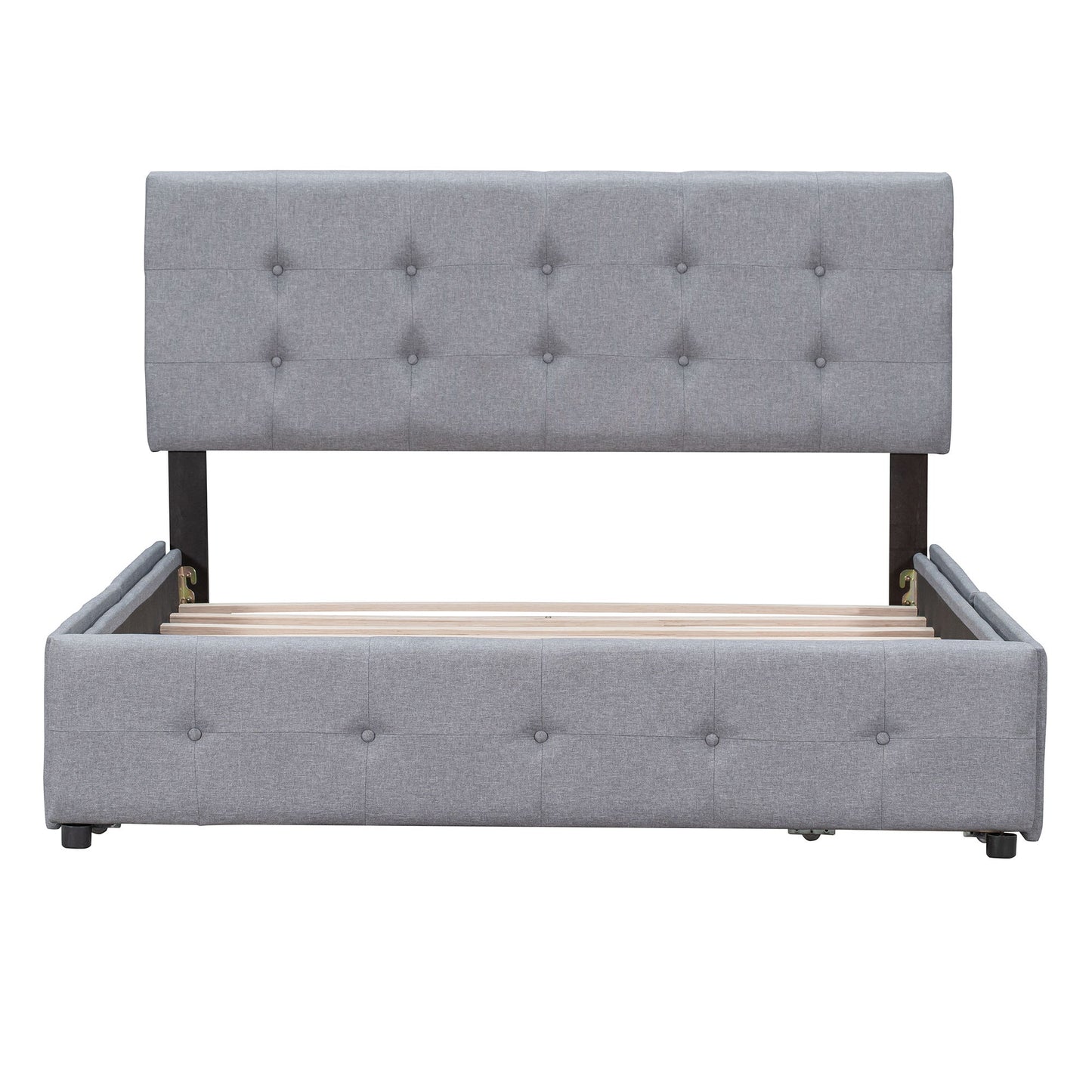 Upholstered Platform Bed With Classic Headboard And Drawers, No Box Spring Needed