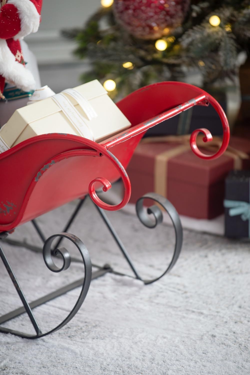 Iron Sleigh Large, Distressed Christmas Santa Sleigh Holiday Decoration