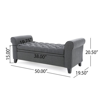 Hayes - Contemporary Armed Storage Bench With Rolled Arms And Button Tufting