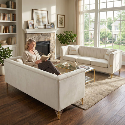 Upholstered 3 Seater Sofas Living Room Furniture (Set of 2)