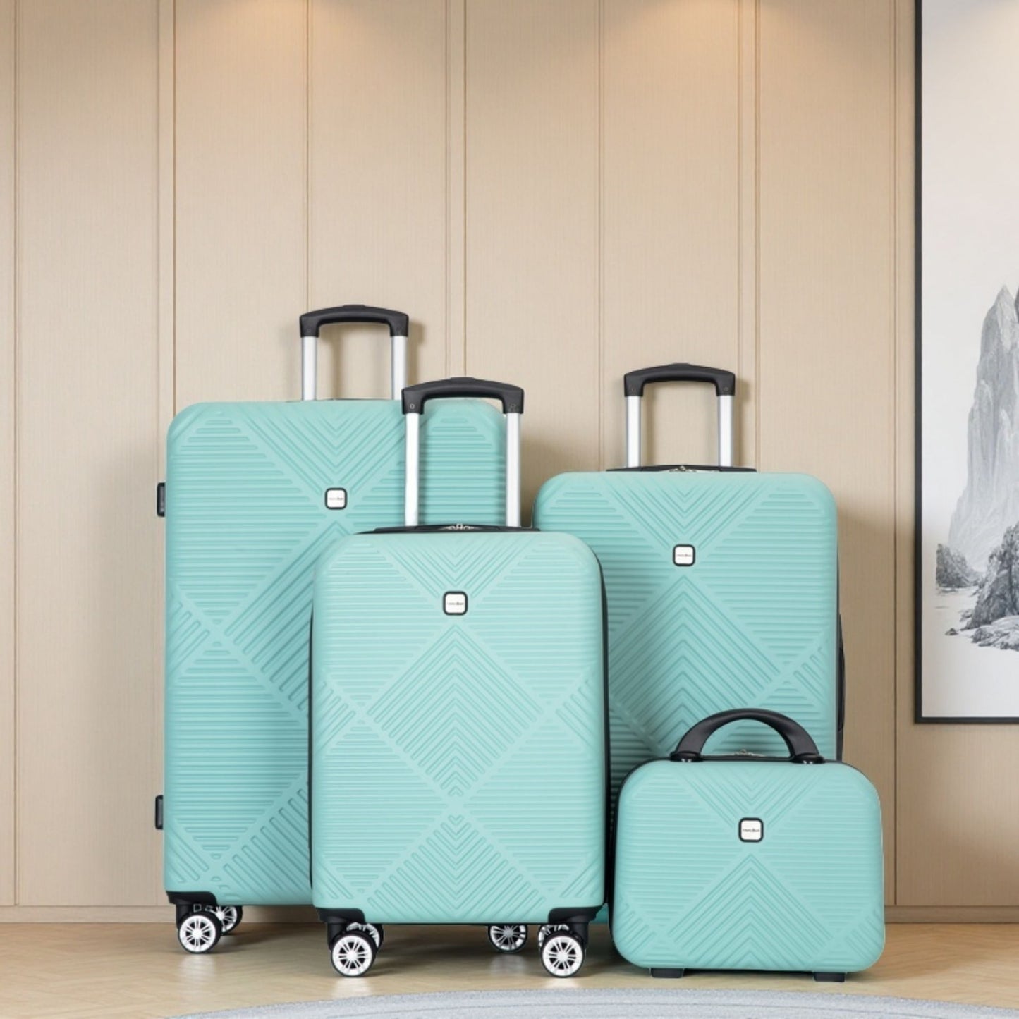 4 Piece Lightweight Suitcase, Makeup Box, Aircraft Wheels