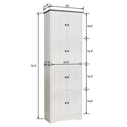 Tall Storage Cabinet With 8 Doors And 4 Shelves, Wall Storage Cabinet For Living Room, Kitchen, Office, Bedroom, Bathroom